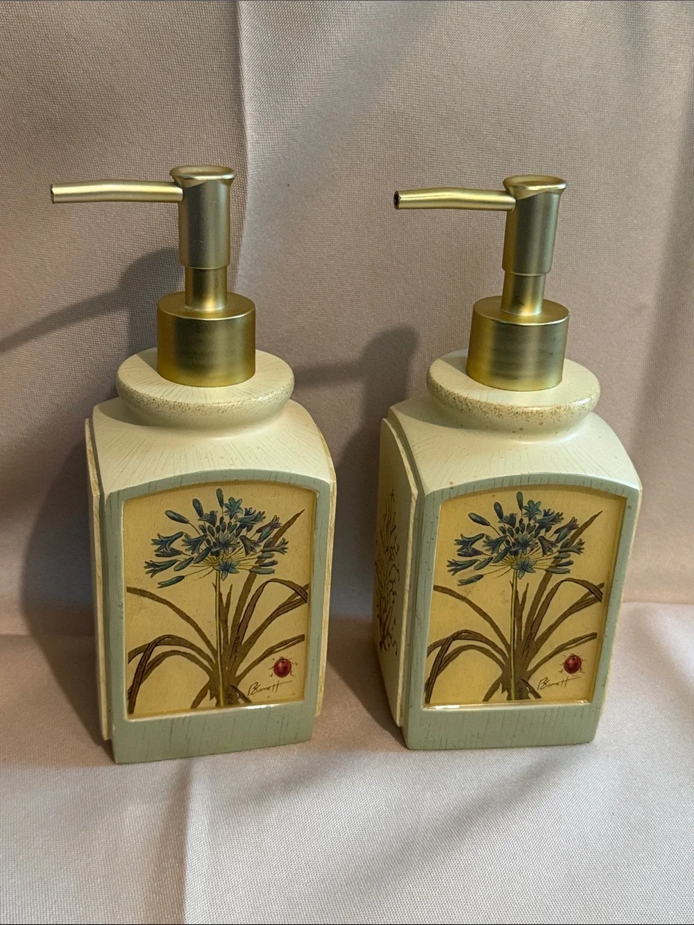 2008 Chad Barrett Natures Curiosities Botanical Ceramic Soap Dispensers Set 2